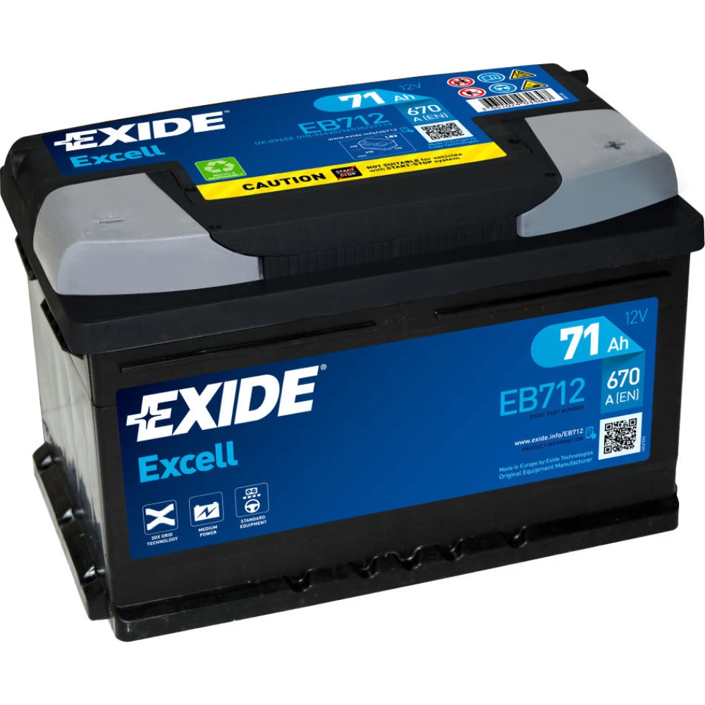 Μπαταρία Αυτοκινήτου 71Ah 670A EXIDE EXCELL EB712