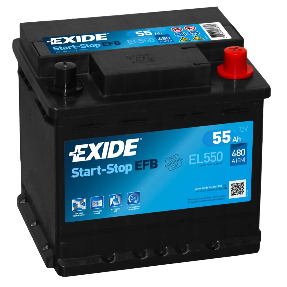 Μπαταρία Αυτοκινήτου 55Ah 480A EXIDE EL550 EFB Start & Stop