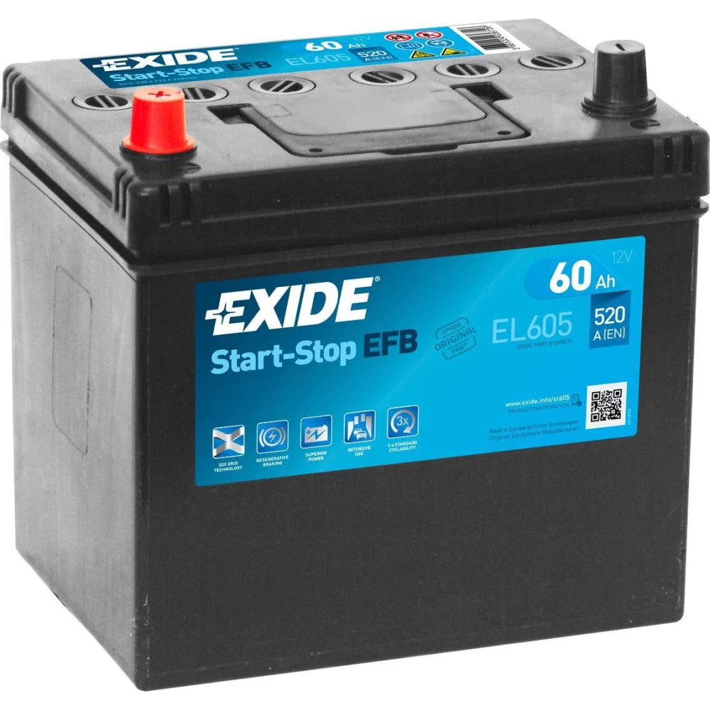 Μπαταρία Αυτοκινήτου 60Ah 520A EXIDE EL605 EFB Start & Stop