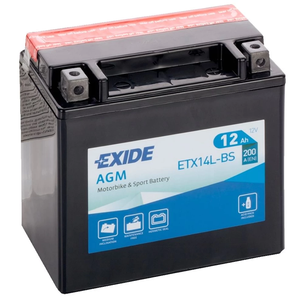 ETX14L-BS(YTX14L-BS) Μπαταρία Μοτοσυκλέτας EXIDE AGM 12Ah 200A