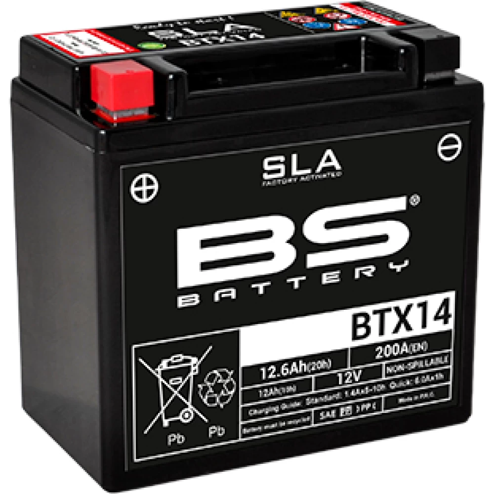 BTX14 (YTX14) SLA Μπαταρία Μοτοσυκλέτας BS 12V 12.6Ah