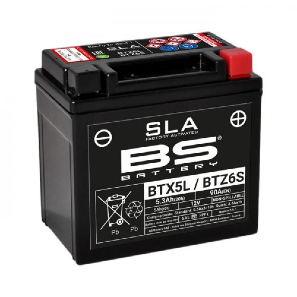 BTX5L/BTZ6S SLA Μπαταρία Μοτοσυκλέτας BS 12V 5.3Ah 90A