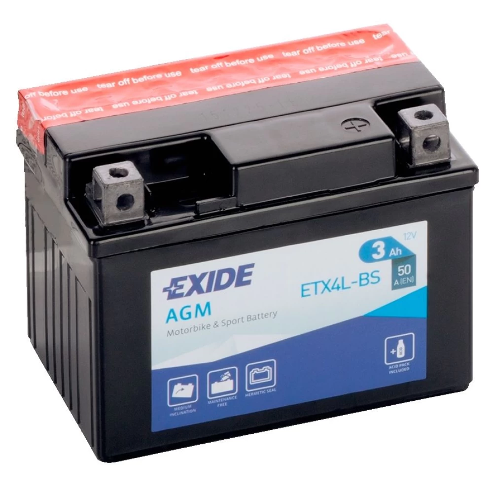 ETX4L-BS (YTX4L-BS) Μπαταρία Μοτοσυκλέτας EXIDE AGM 3Ah 50A