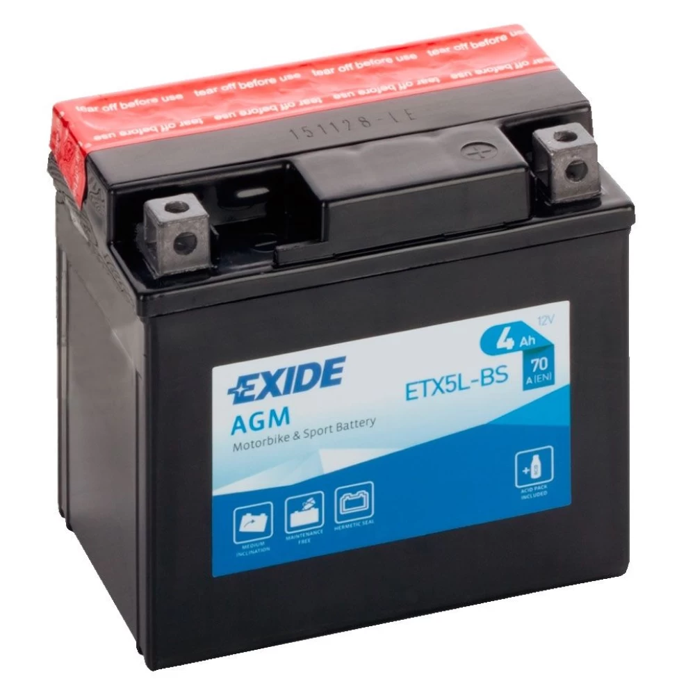 ETX5L-BS(YTX5L-BS) Μπαταρία Μοτοσυκλέτας EXIDE AGM 4Ah 70A