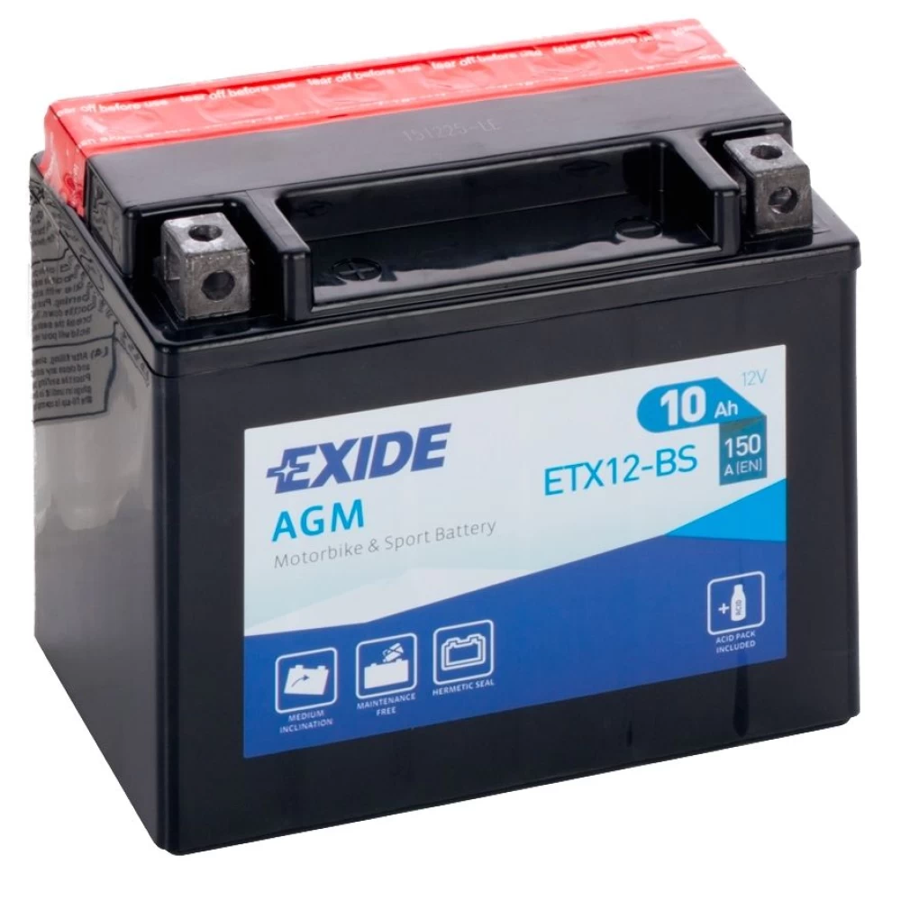 ETX12-BS(YTX12-BS) Μπαταρία Μοτοσυκλέτας EXIDE AGM 10Ah 150A