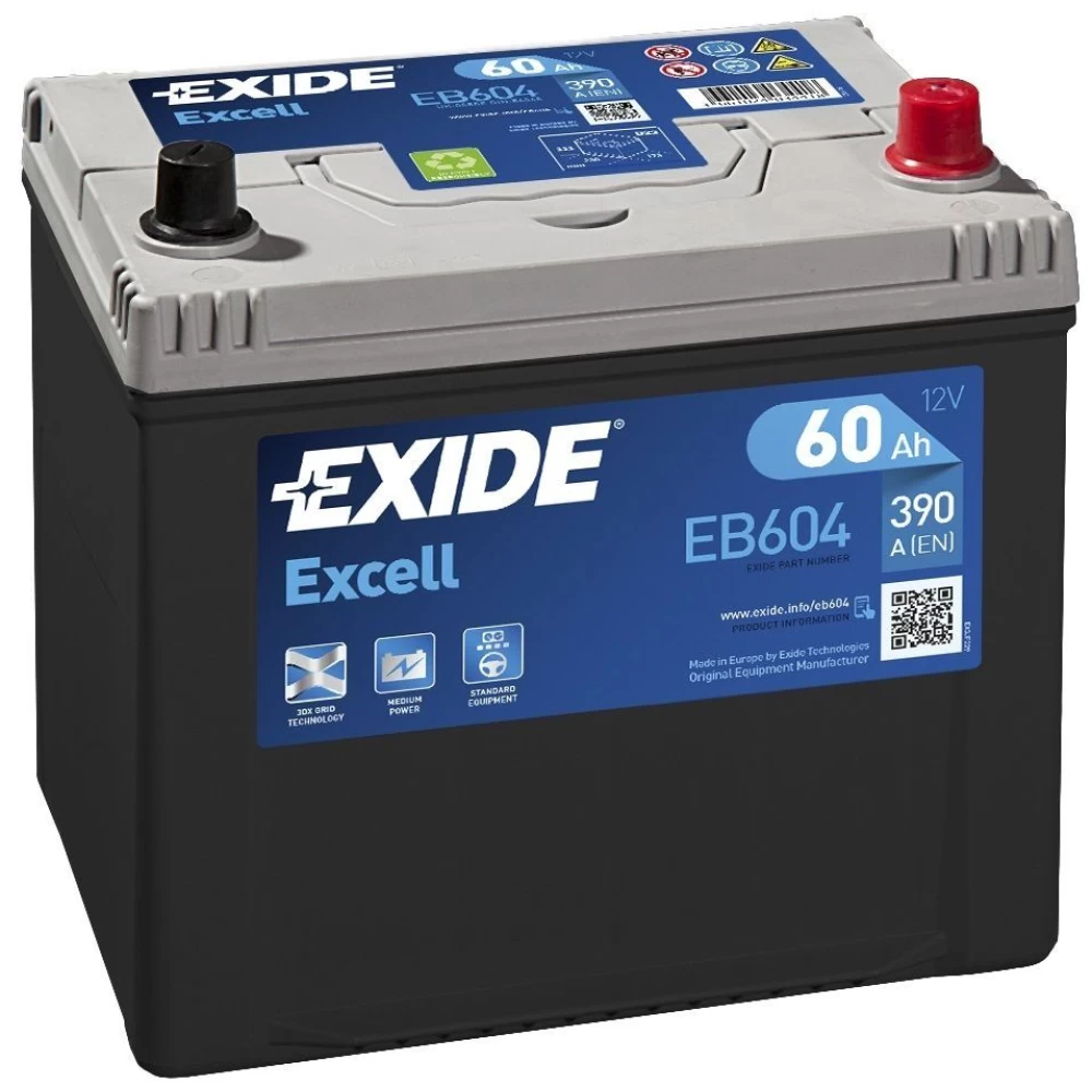 Μπαταρία Αυτοκινήτου 60Ah 390A EXIDE EXCELL EB604