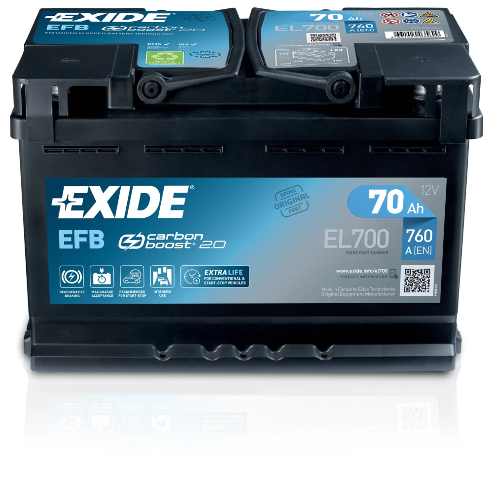 Μπαταρία Αυτοκινήτου 70Ah 760A EXIDE EL700 EFB Start & Stop